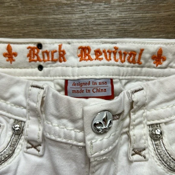 Rock Revival White Jean Shorts with Distressed Hem - Picture 4 of 8
